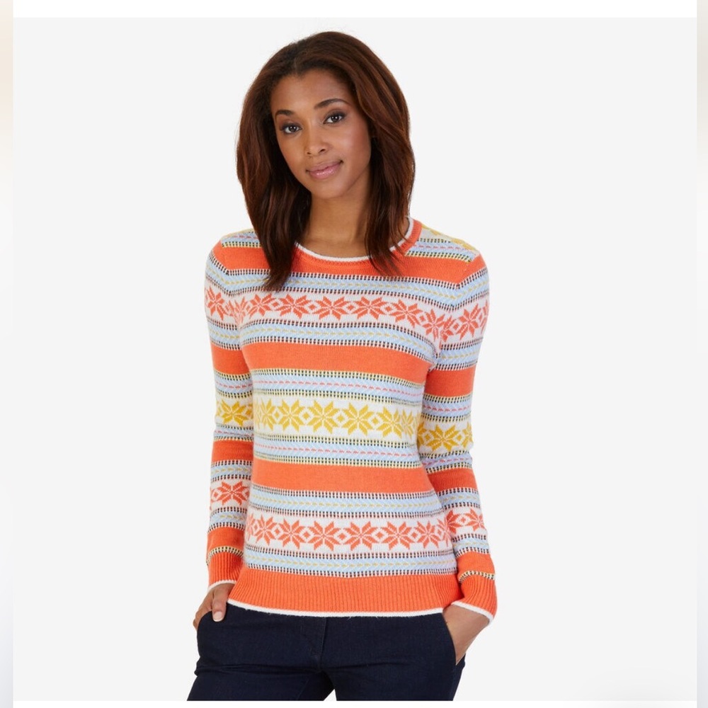 Nautica Snowflake Stripe Sweater | Size M | Orange, White & Yellow
